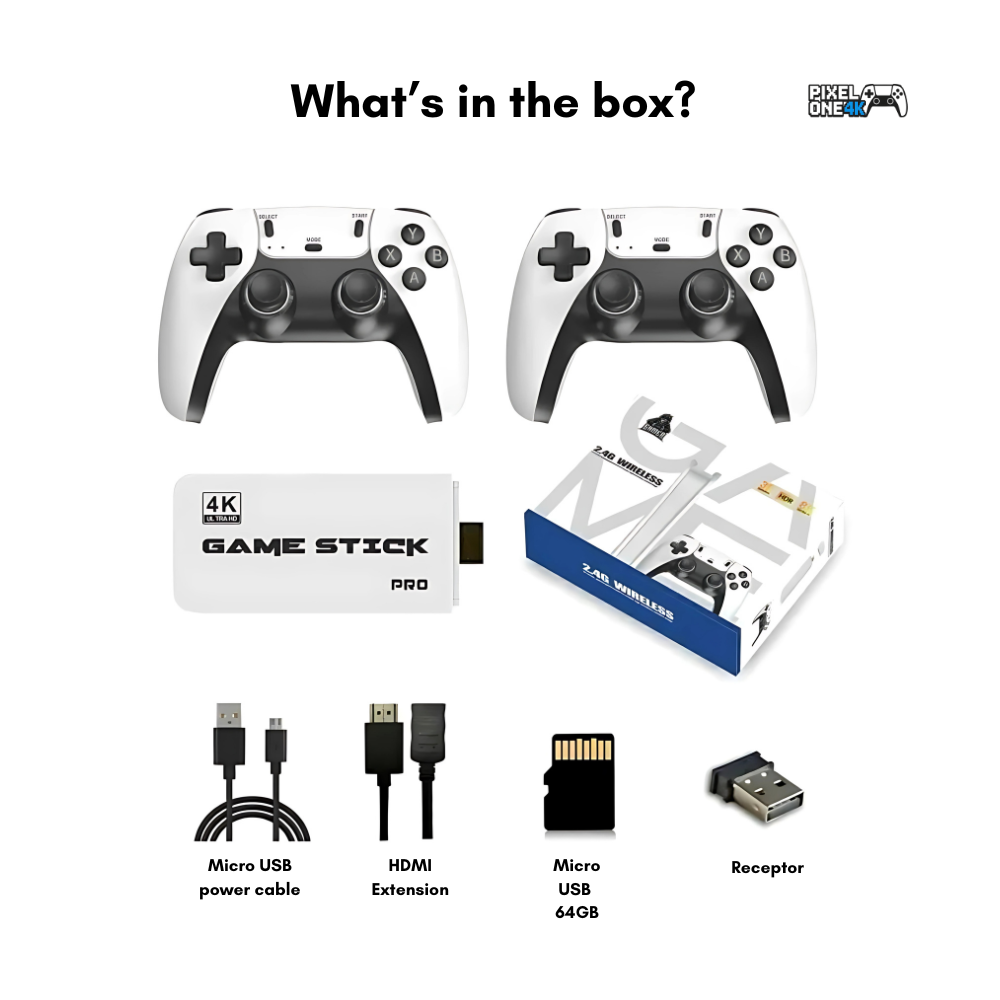 PixelOne4K™ – Retro Gaming Stick with 20,000+ Classic Games in 4K & Wireless Controllers