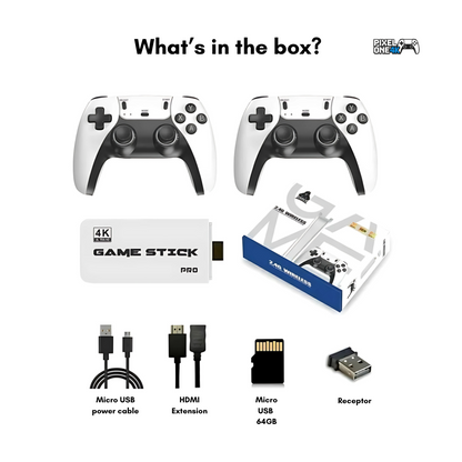 PixelOne4K™ – Retro Gaming Stick with 20,000+ Classic Games in 4K & Wireless Controllers