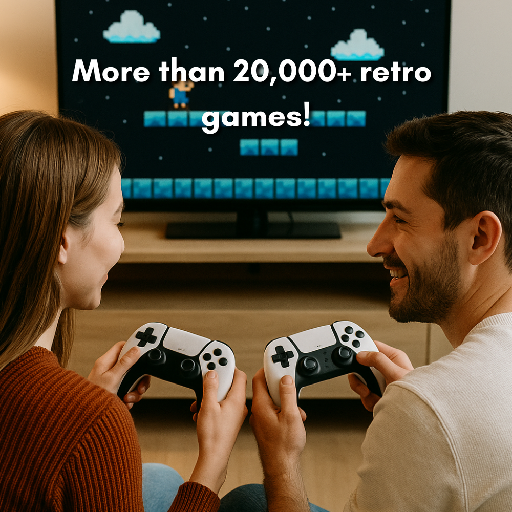 PixelOne4K™ – Retro Gaming Stick with 20,000+ Classic Games in 4K & Wireless Controllers